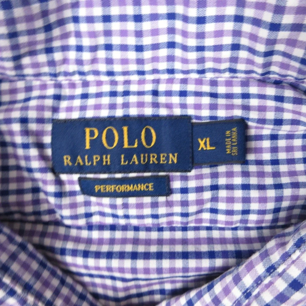 Polo Ralph Lauren Shirt Mens XL Purple Check Performance Nylon Pony Button Up
